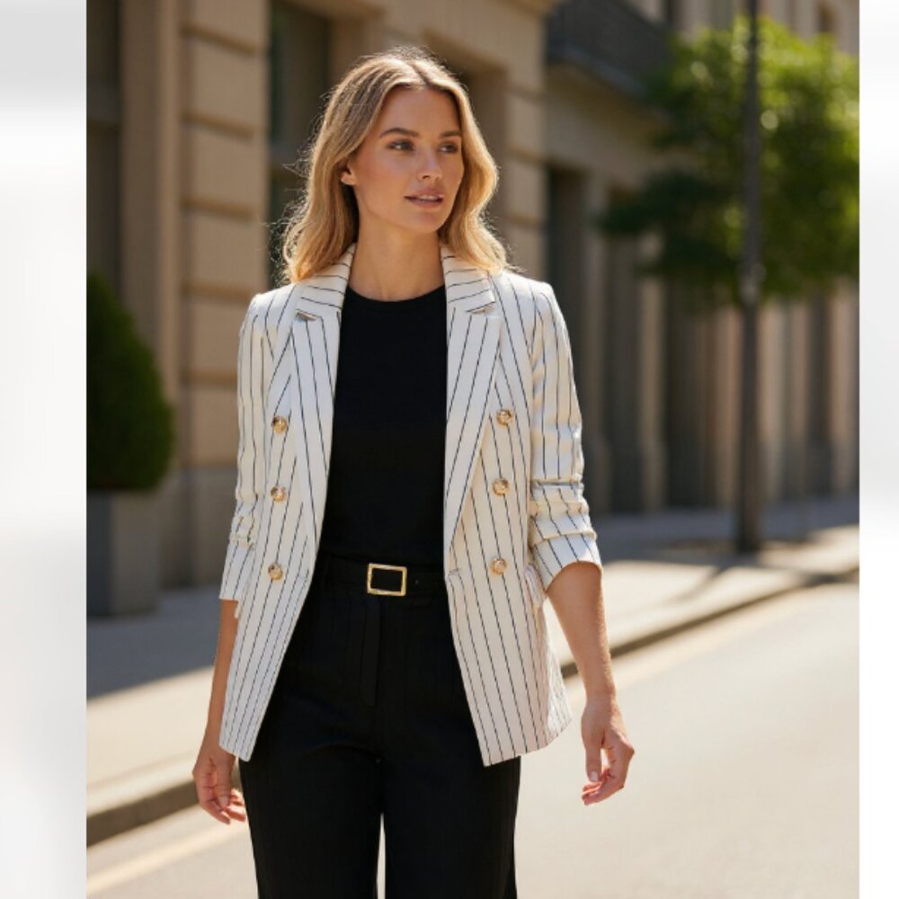 NWOT AQUA Pinstripe One Button Blazer Linen Blend XS